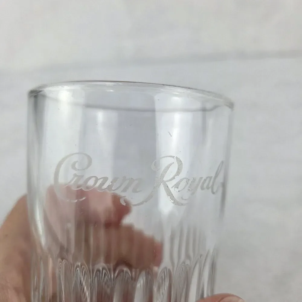 Set of 2 Crown Royal Whiskey Rocks Glasses Etched Logo Heavy Base Bar Tumblers